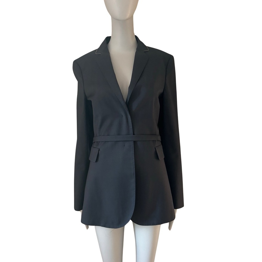 MARLOWE Made in Italy Wool Tailored Belted Blazer Blue Career Professional 42/8 - Picture 12 of 16